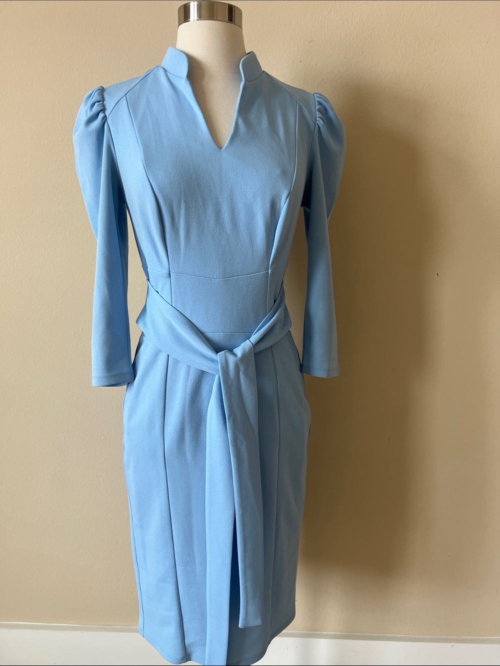 New York & Company Powder Blue Midi Dress with Tie Waist